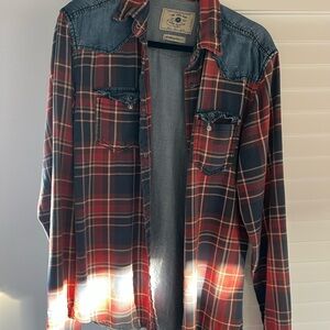 Zara Red and Blue Plaid Casual Button Down Shirt